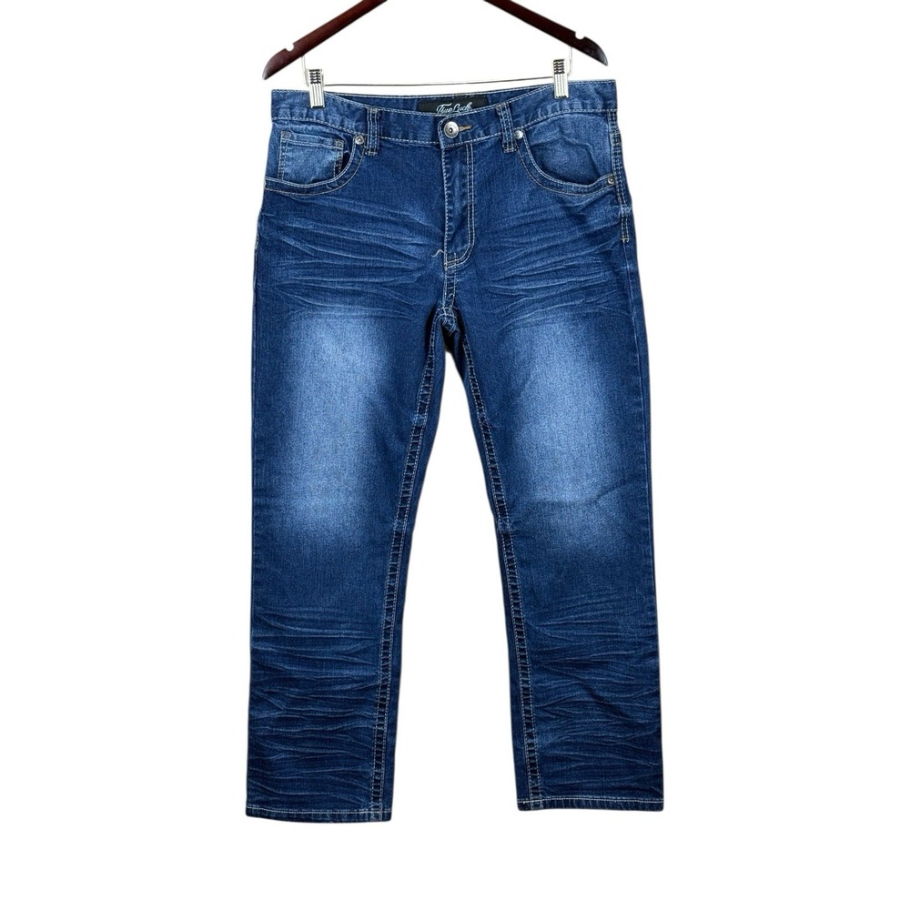 True Luck Jeans Men Straight‎ Size 34x30 Embroidered EUC